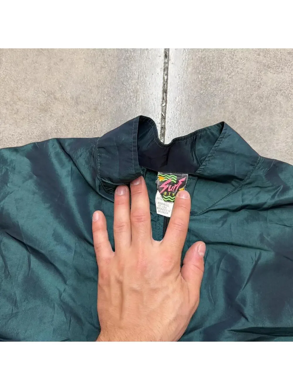 vintage surf style interplanetary body gear green quarter zip windbreaker jacket